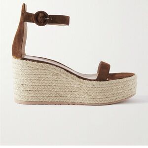Gianvito Rossi 45 brown suede espadrille wedge sandal